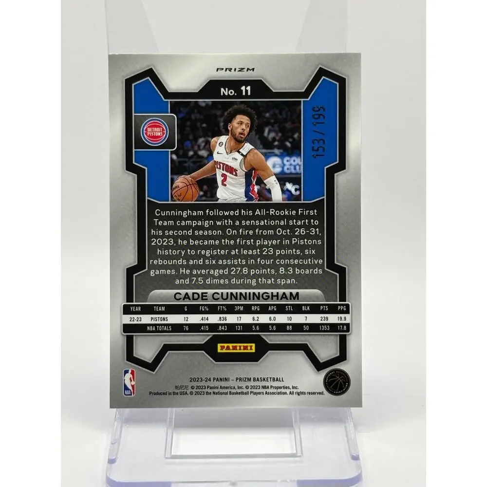 2023-24 Panini Prizm Cade Cunningham Blue  Prizm 153/199 SP Detroit Pistons